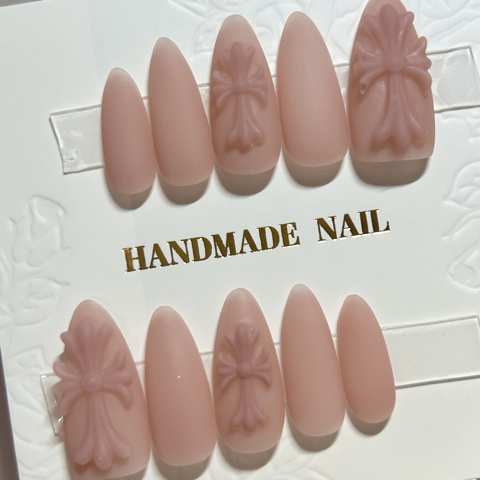 【[Actual Item] Point Pink Matte Cross Nail Tips