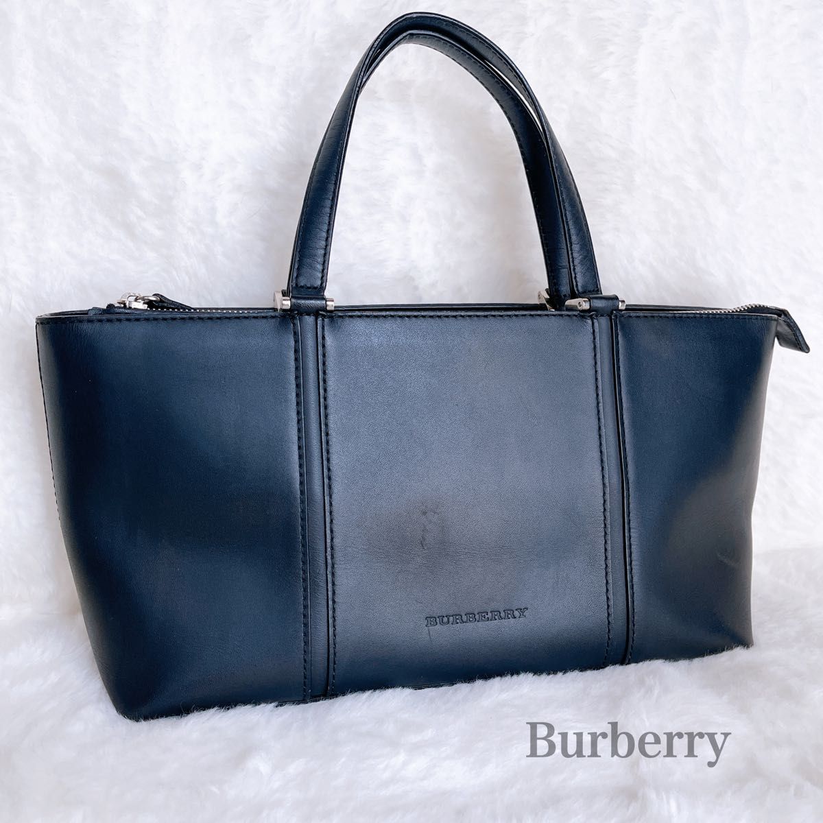 Burberry Leather Tote Bag, Black, Nova Check