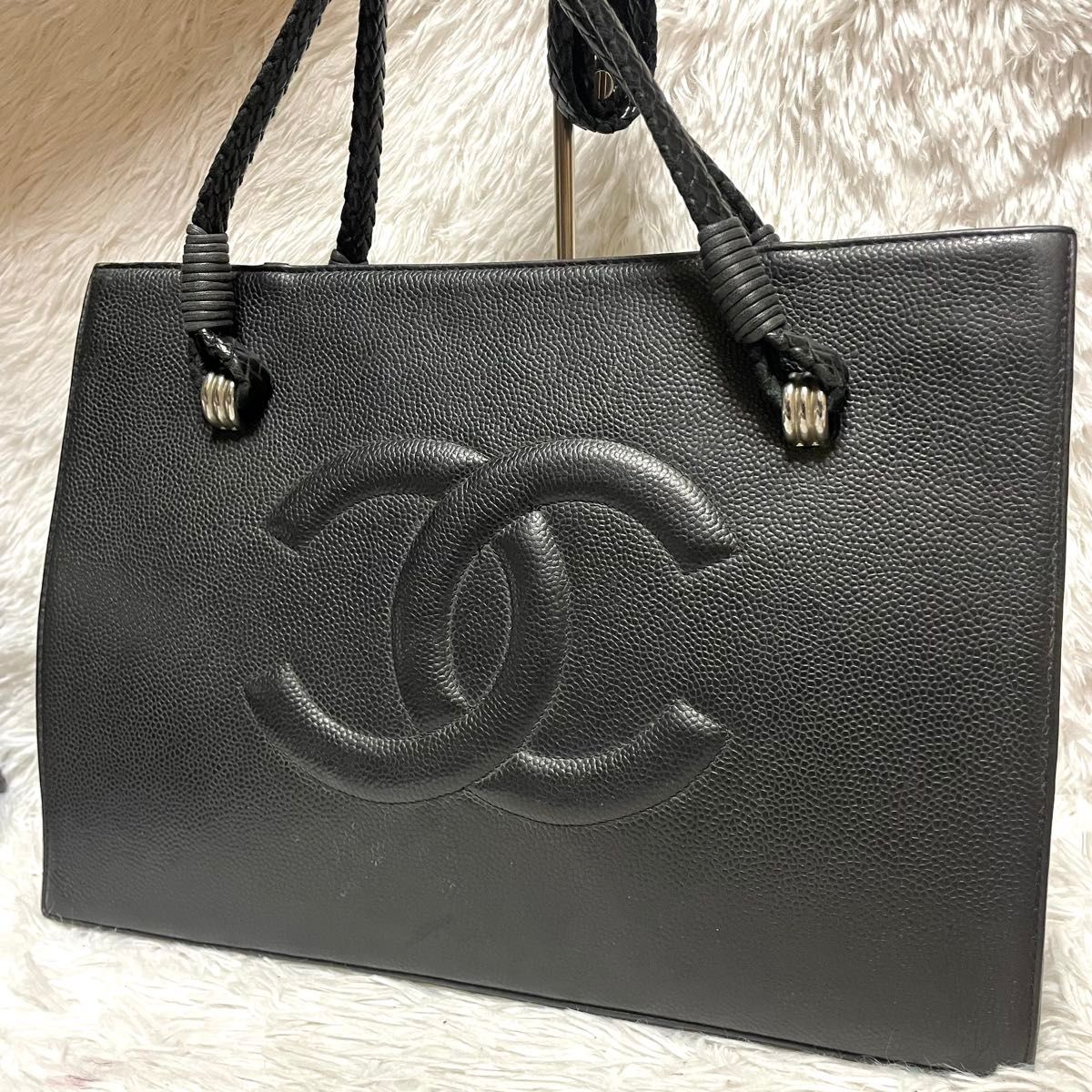 CHANEL Caviar Leather Coco Mark Tote Bag in Black