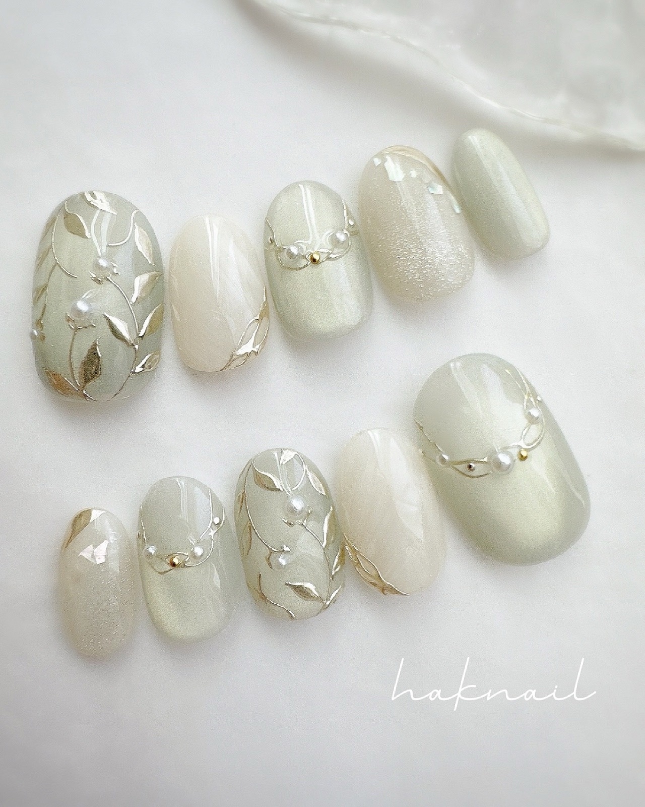 No.237 Wedding dress Magnet Kimono pre-shooting nail dress white solid coming of age nail tip furisome nail bride nail pistachio nuance sage green coming of age pre-shooting order nail