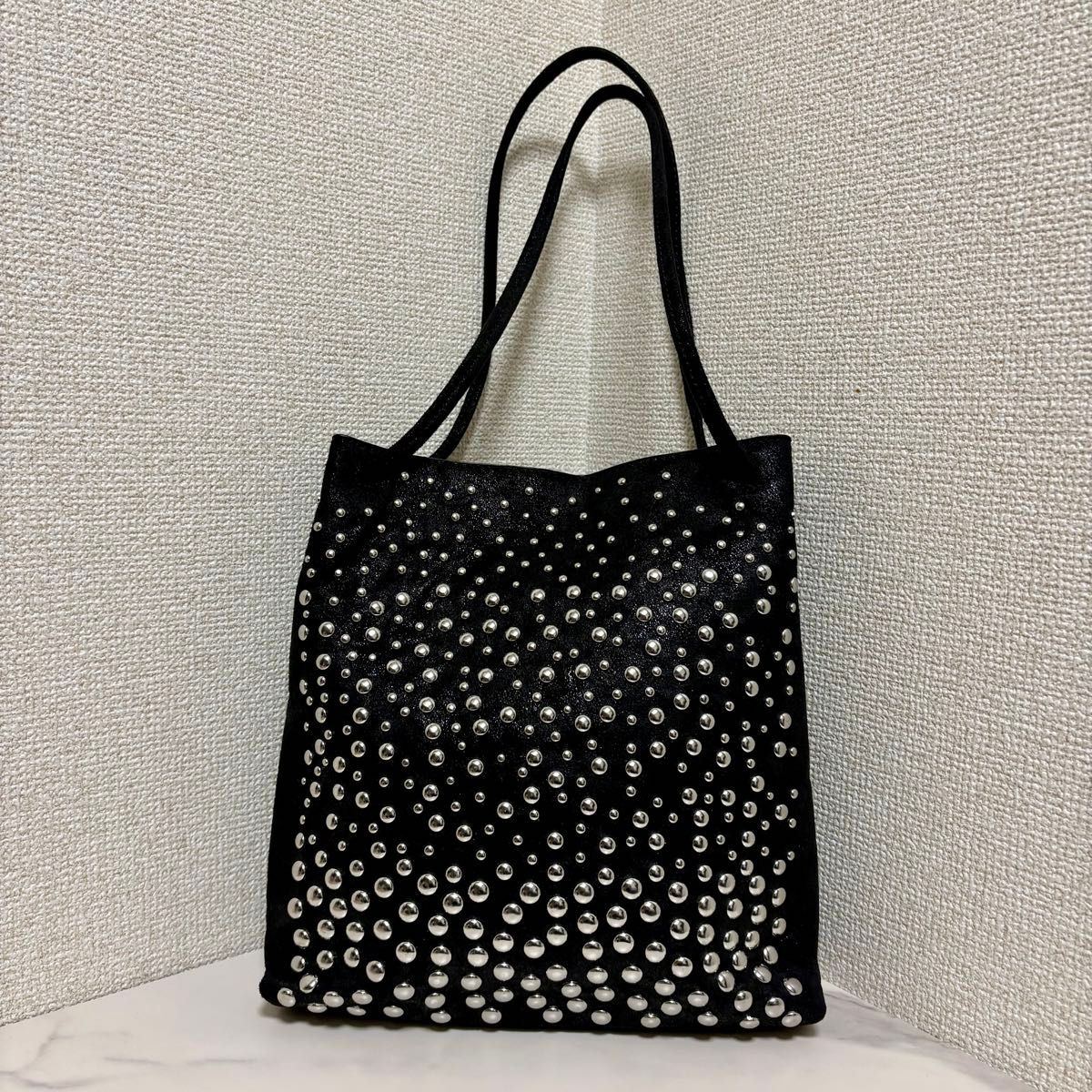 ZARA Studded Suede-Effect Tote Bag Shoulder Bag Black