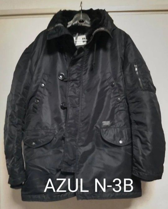 AZUL N-3B 飞行夹克 L XL 保暖外套 黑色 带帽 男士连帽 军用半身外套 黑色