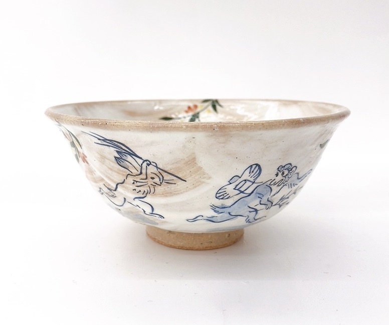 【清水烧】鸟兽戏画 饭碗（红色）