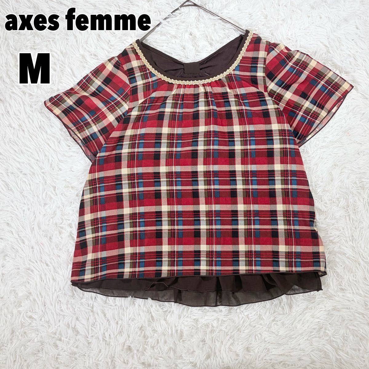 axes femme 阿克西斯法姆 后背蝴蝶结格纹衬衫 M