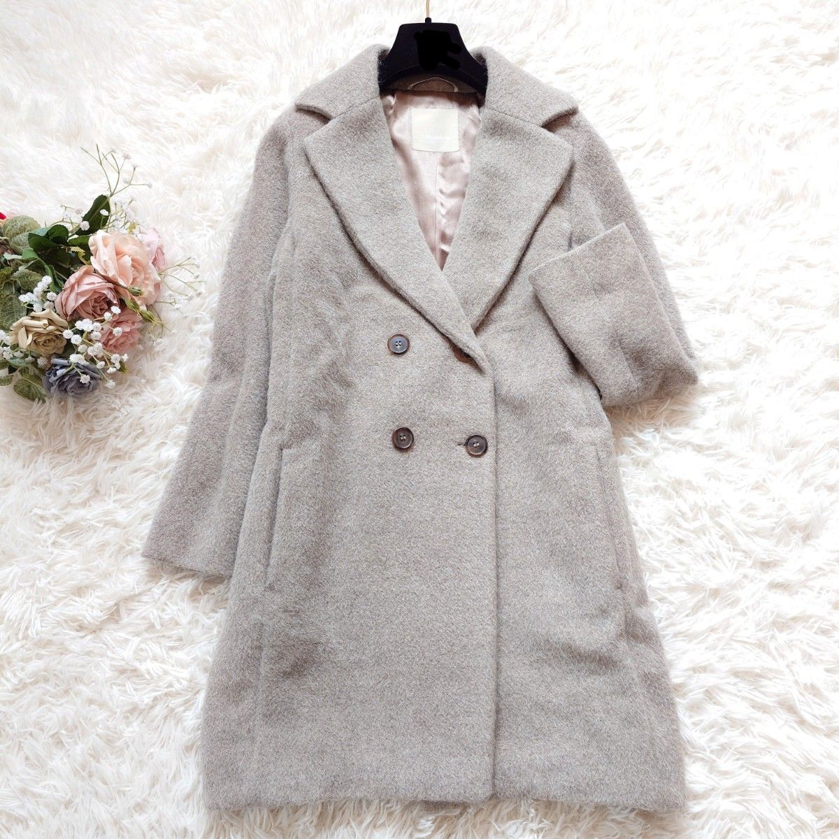 Max Mara S Max Mara 羊驼毛 长毛大衣 双排扣切斯特大衣 长款大衣 灰褐色 36 S