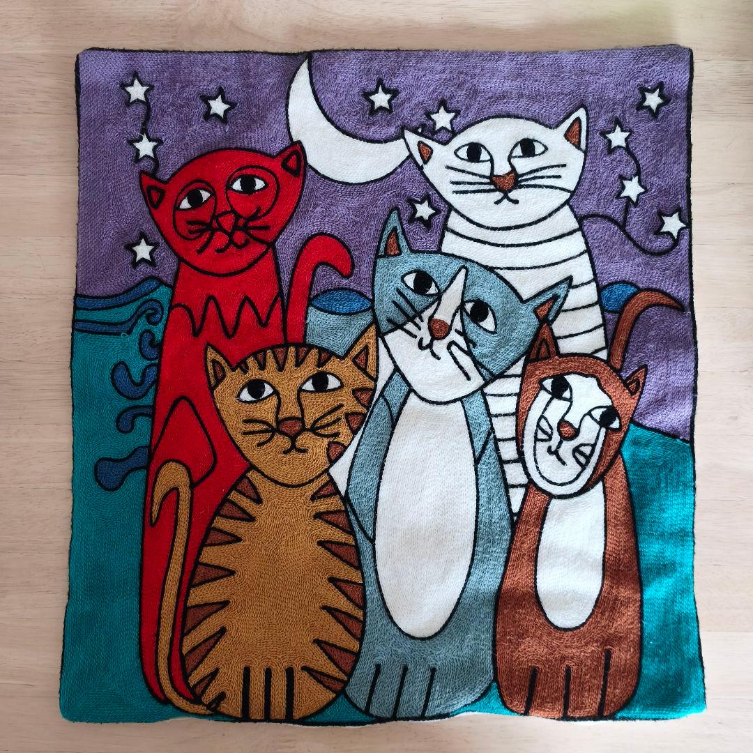 猫咪抱枕套 刺绣 时尚 可爱 月亮 夜空 毕加索风