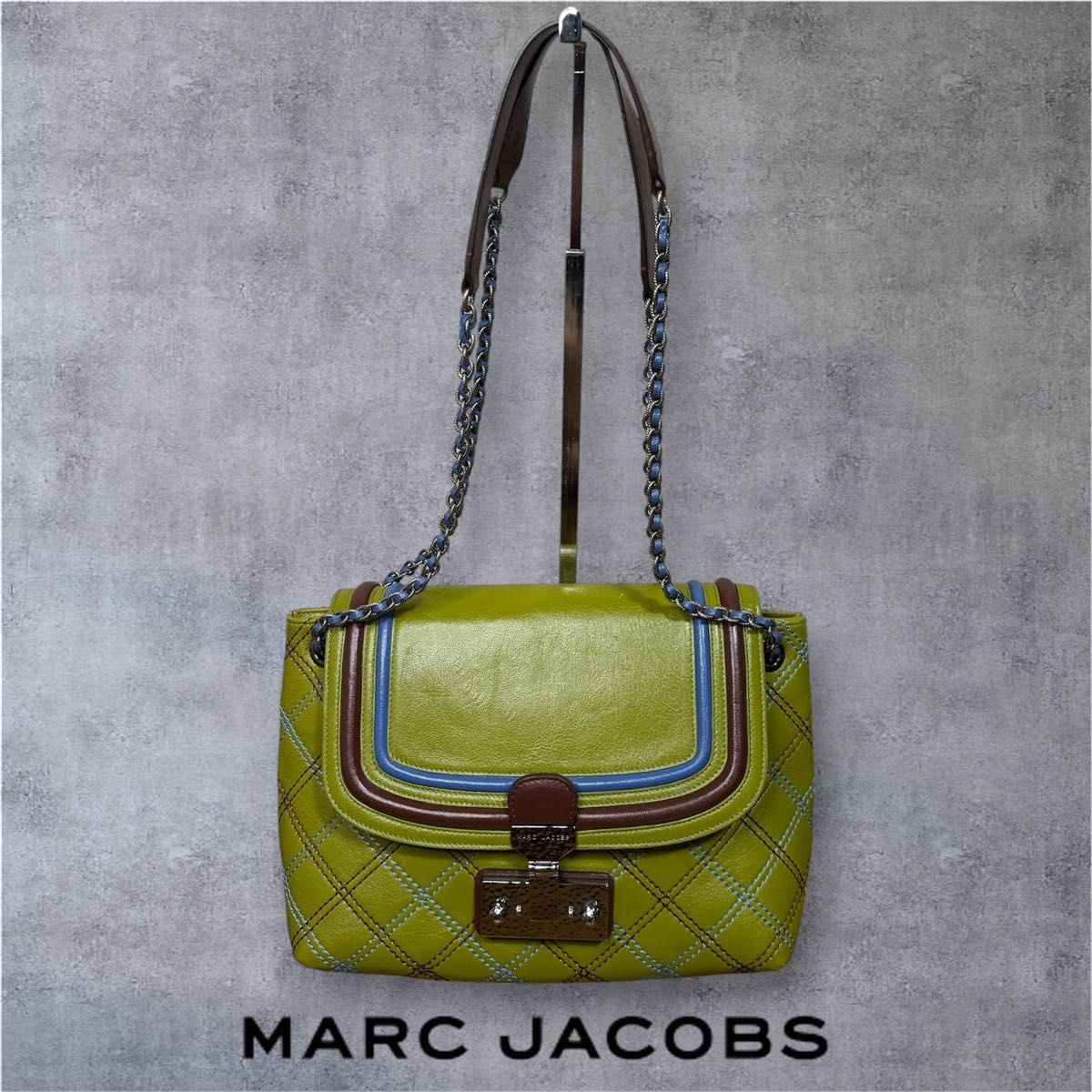 【MARC JACOBS】链条肩包绗缝绿色皮革马克·雅可布皮质