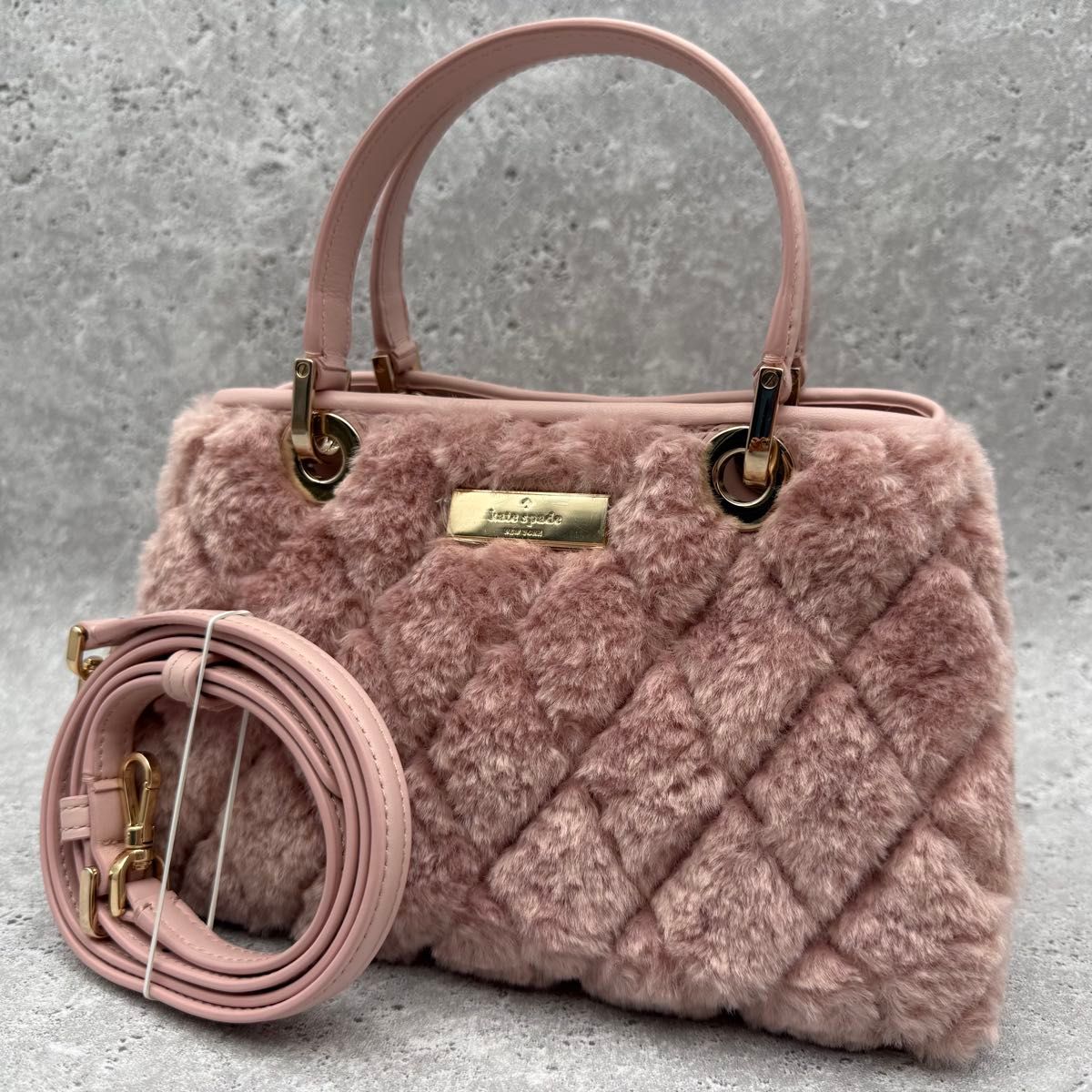 美品 希少 Kate Spade ケイトスペード ショルダーバッグ 2way キルティング フェイクファー レザー ピンク