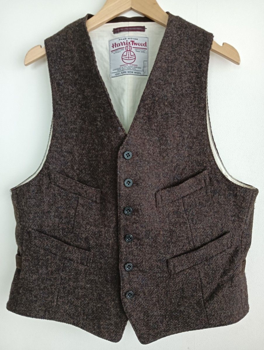 Harris Tweed × BEAMSPLUS羊毛背心棕色100% PURE NEW WOOL