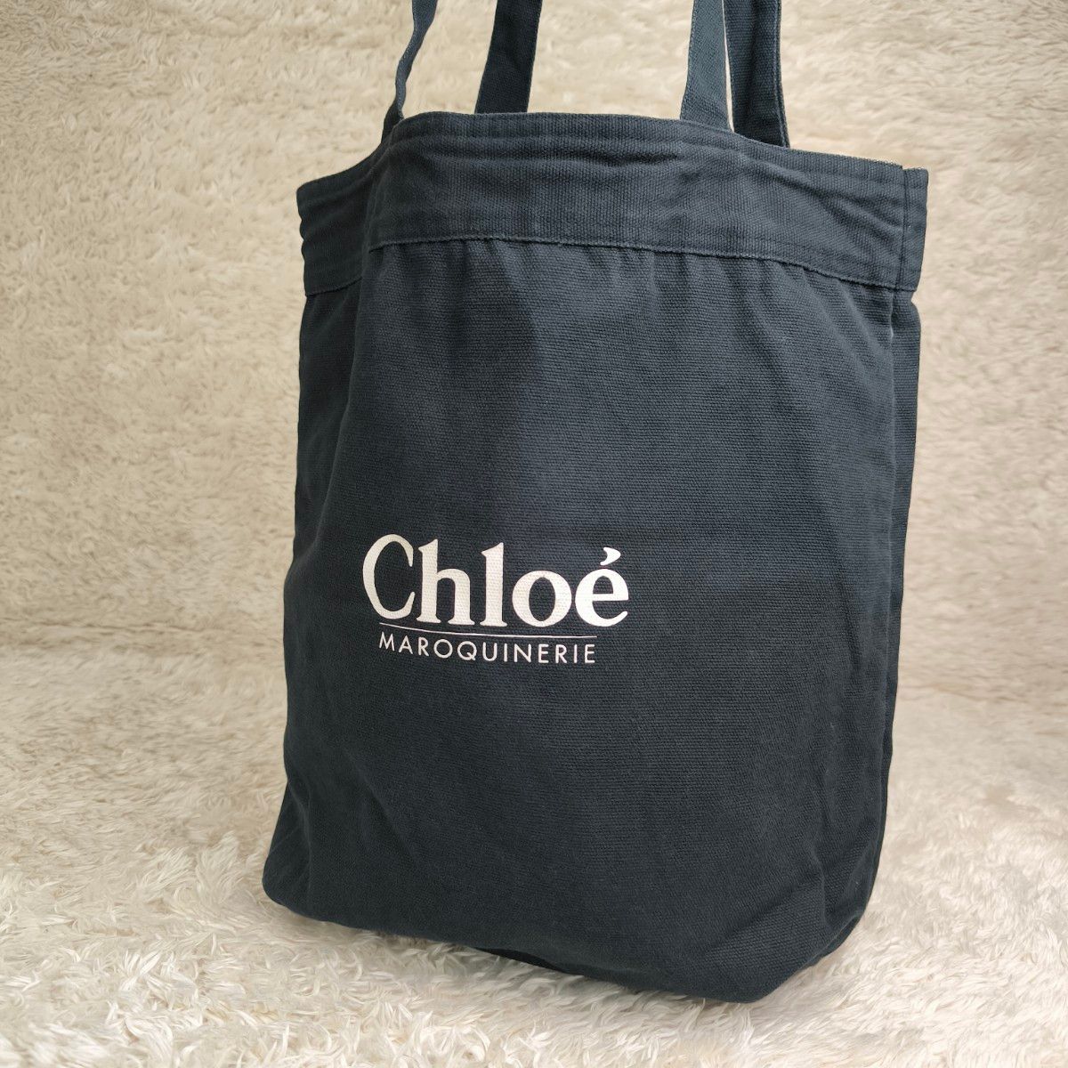 【Rare】Chloe Tote Bag, Canvas, Black, Fits A4 Documents, with Novelty MAROQUINIERIE Canvas Tote Bag