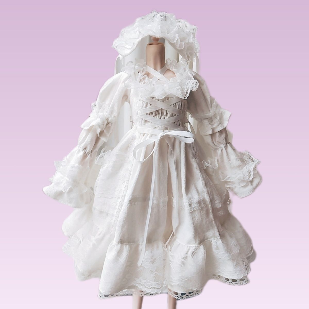 MDD MSD BJD 1/4娃娃用洛丽塔连衣裙 含头饰 白色