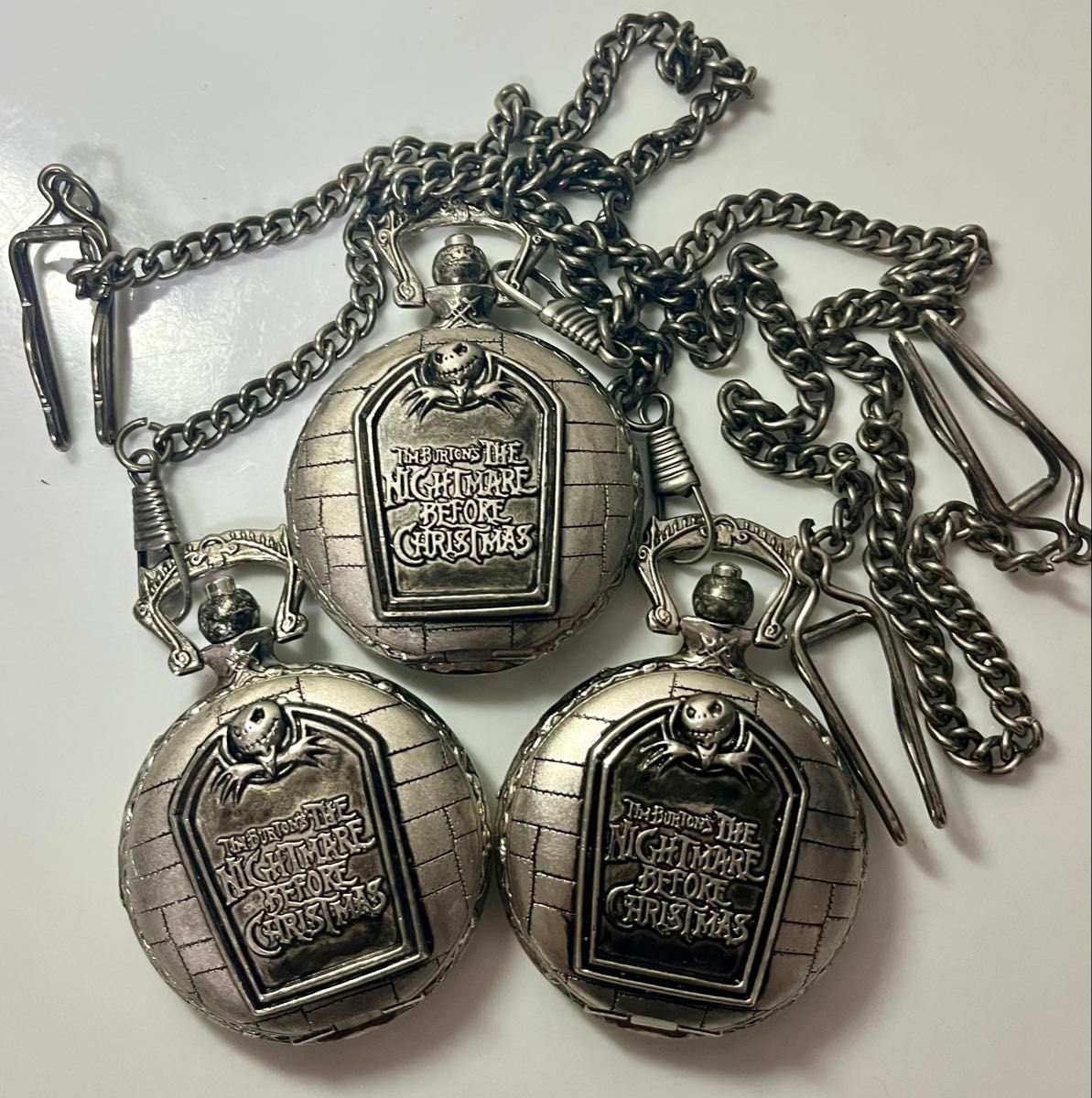 [2 Working Items] The Nightmare Before Christmas Pocket Watch – Full Set of 3 Variants, 1999 SEGA, Vintage Item
