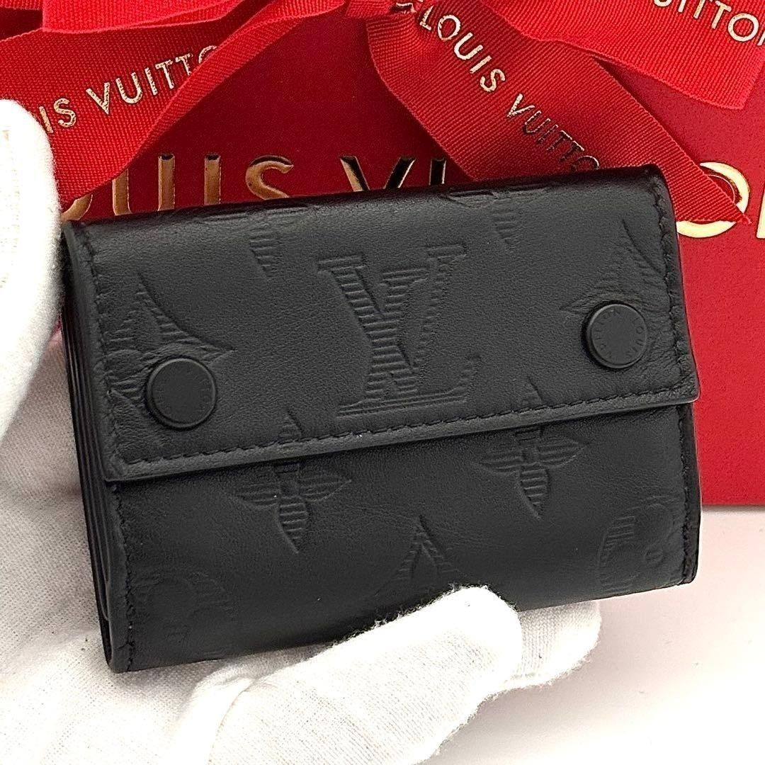 ☆箱付極美品☆Louis Vuitton ルイヴィトン 三つ折り財布 モノグラムシャドウ ディスカバリー ブラック 黒 ウォレット