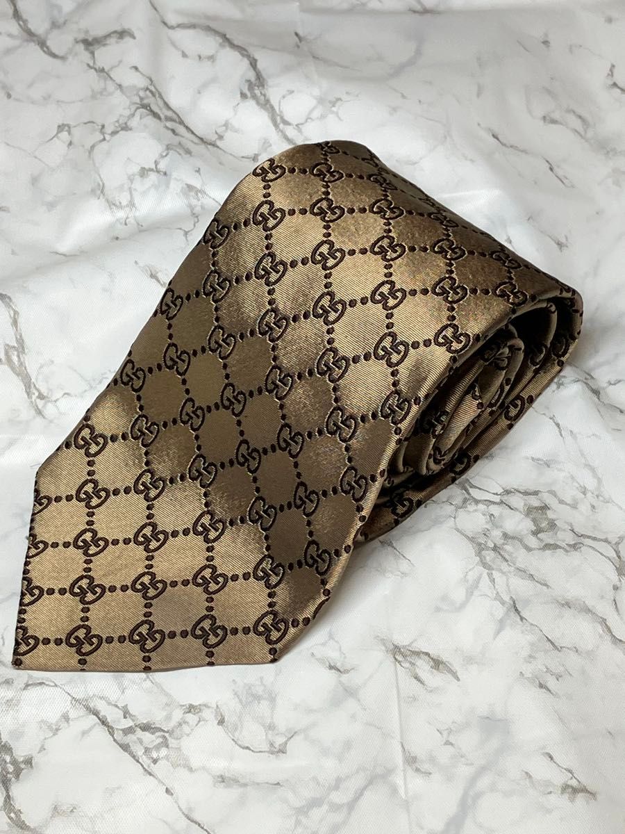 GUCCI 古驰领带 GG 印花 真丝 棕色系