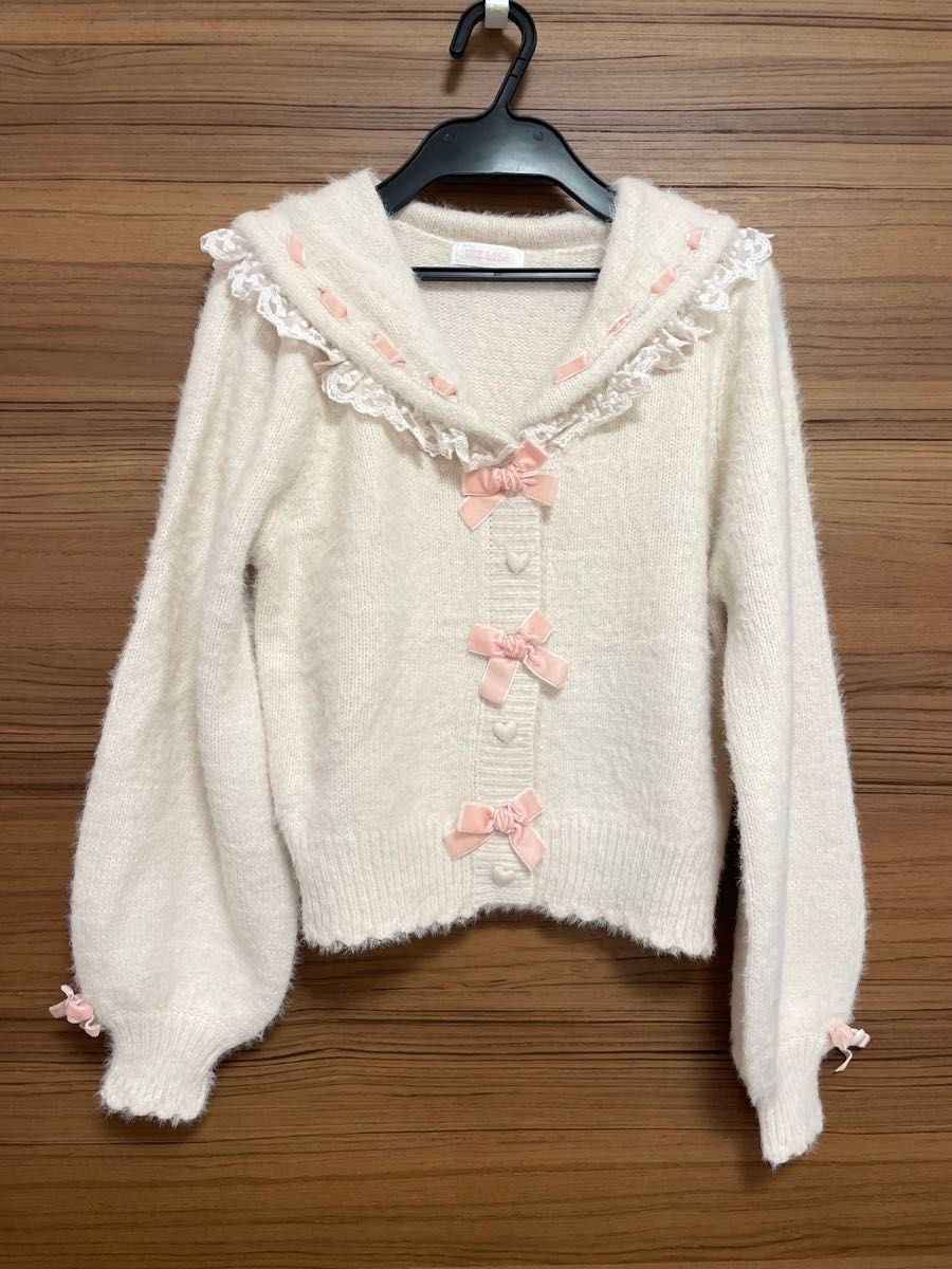 LIZ LISA水手彩色针织卡丁根丝带天鹅绒粉色
