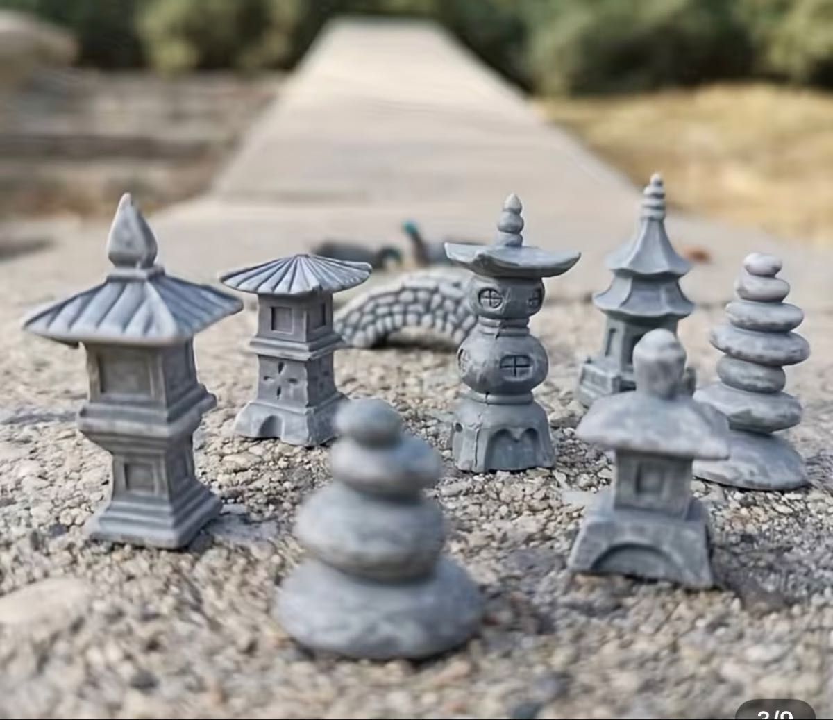 Japanese-style Miniature Lantern Bridge Stone Wall Ornament Diorama Bonsai Decoration 8-Piece Set