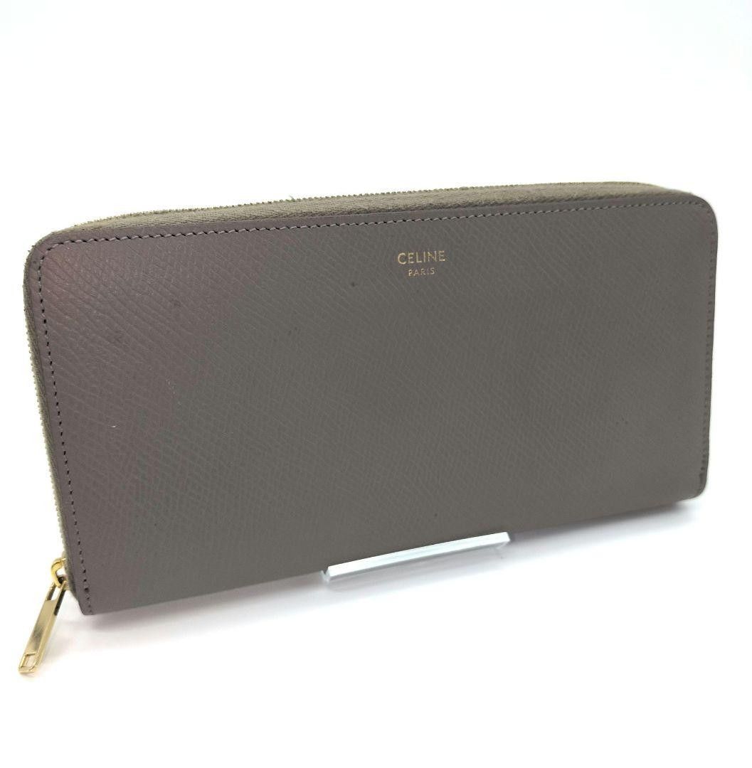 【現行・美品】セリーヌ ラージジップドウォレット 長財布 グレージュ レザー