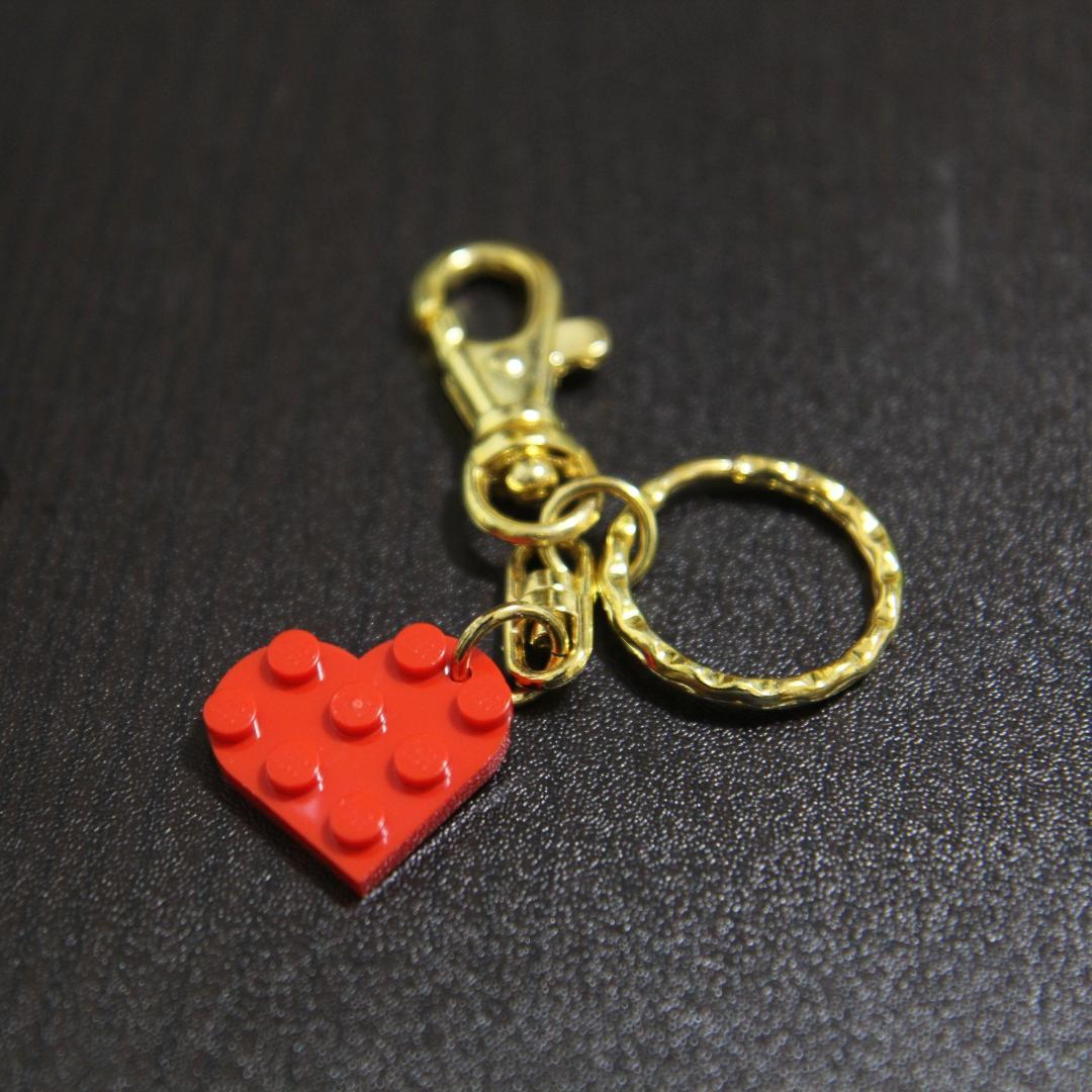 LEGO 乐高 心形钥匙扣 红色 钥匙链 金色 环