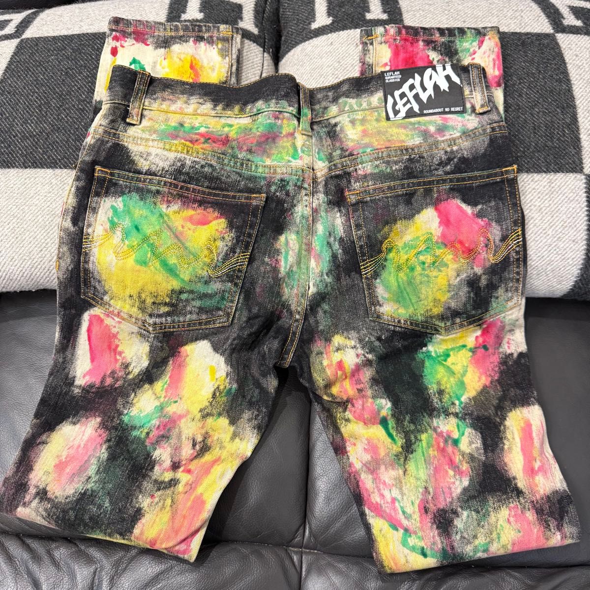 y2k 极美品 LEFLAH 雷夫拉 GURANTEED CLASSICS ROUNDABOUT 涂装 漂白 牛仔布