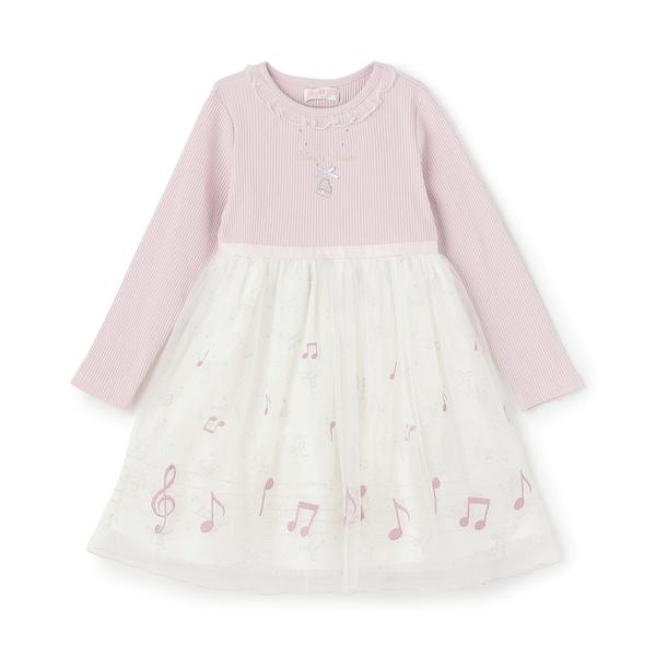 连衣裙音符刺绣薄纱对接连衣裙儿童服装女孩