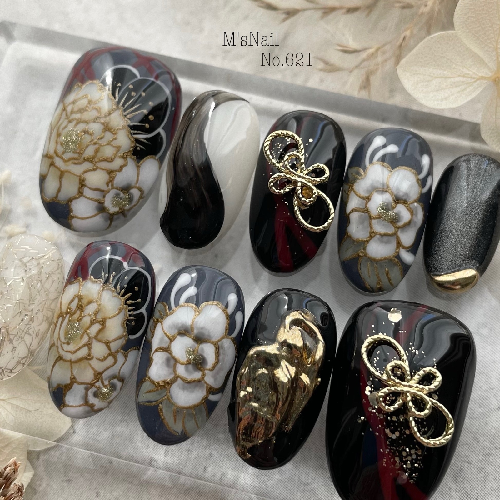Coming-of-Age Ceremony Nail Art × Pre-Wedding Nail Art/Coming-of-Age Ceremony, Japanese Patterns, Traditional Attire, Furisode Kimono, Black