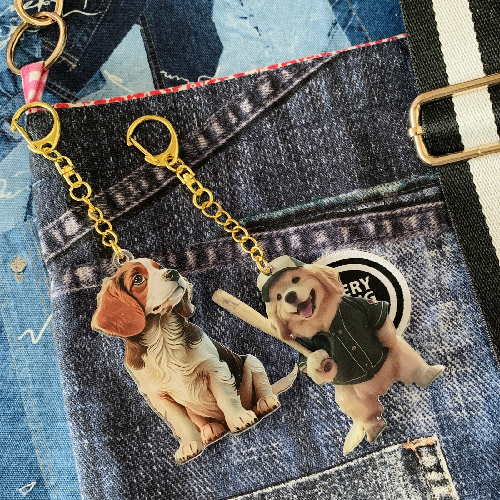 促销❤️1090→990日元棒球拉布拉多犬与美丽比格犬/大号双面亚克力挂饰/包挂/钥匙扣/RUBEN/搜索