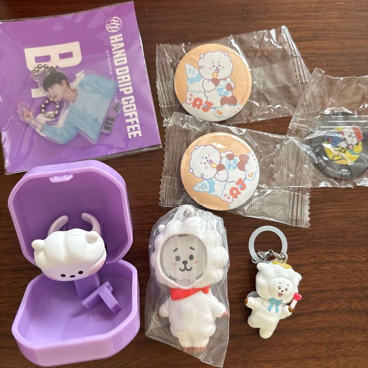 BTS BT21 RJ Jin Goods Set: Can Badge, Keychain, Mascot — *Not available for individual sale*