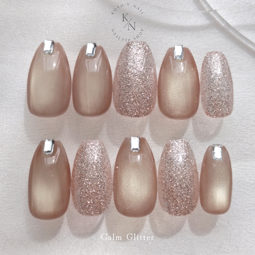Calm Glitter Nail Tips Bridal Nuance Nails Zirconia Wedding Pre-photography Coming-of-Age Ceremony Elegant Wedding Glistening Smooth Furisode Late Summer Autumn Magnet Gel Water-Glow Nail Autumn Colors