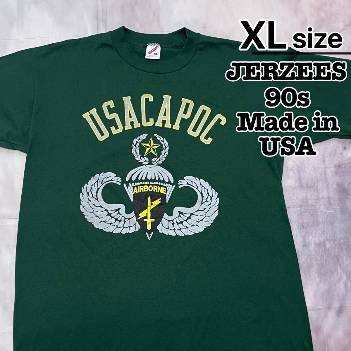 USA制90s JERZEES t恤衫XL绿色美国陆军标志