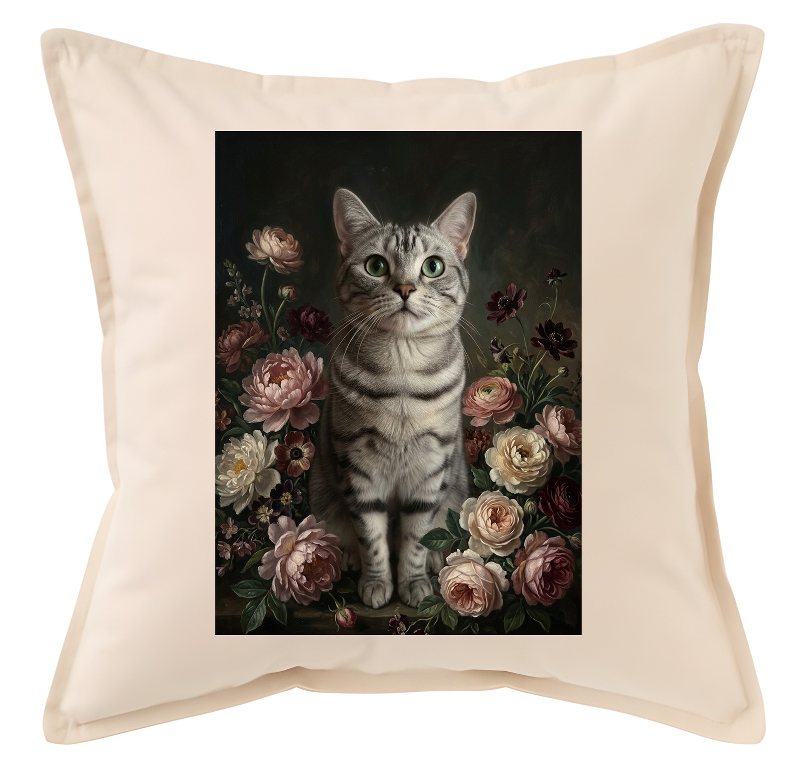 【可订制】猫 (美国短发) 靠垫45cm花的油画风艺术全彩