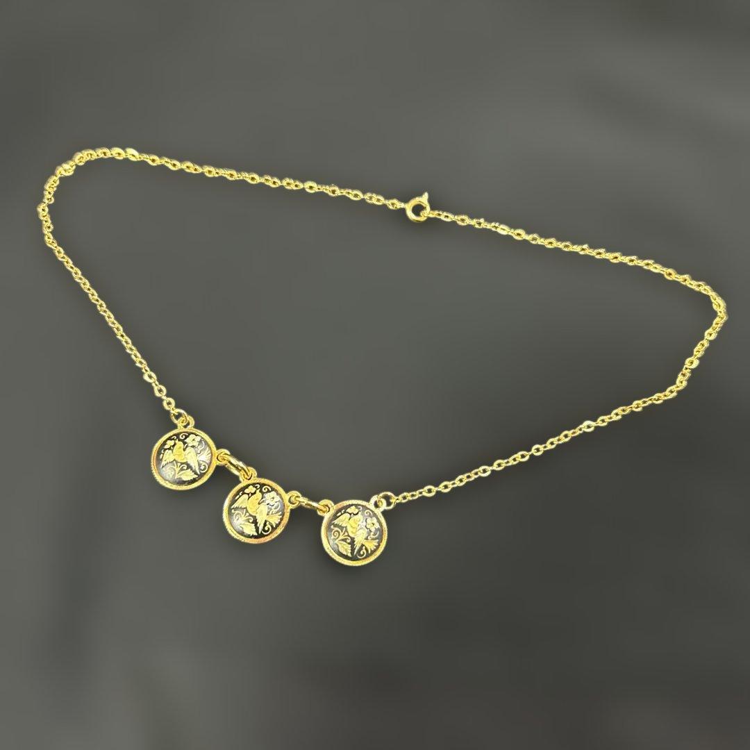 Bird and Flower Motif Damascene Necklace