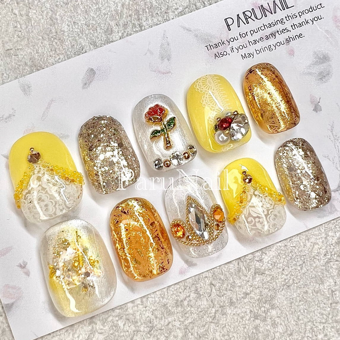Resale 3 [Limited Nail Tip] Princess/Yellow/Gold/Glitter/Roses/Swarovski/Bridal/Wedding/Dress/Tiara/Adult Nail