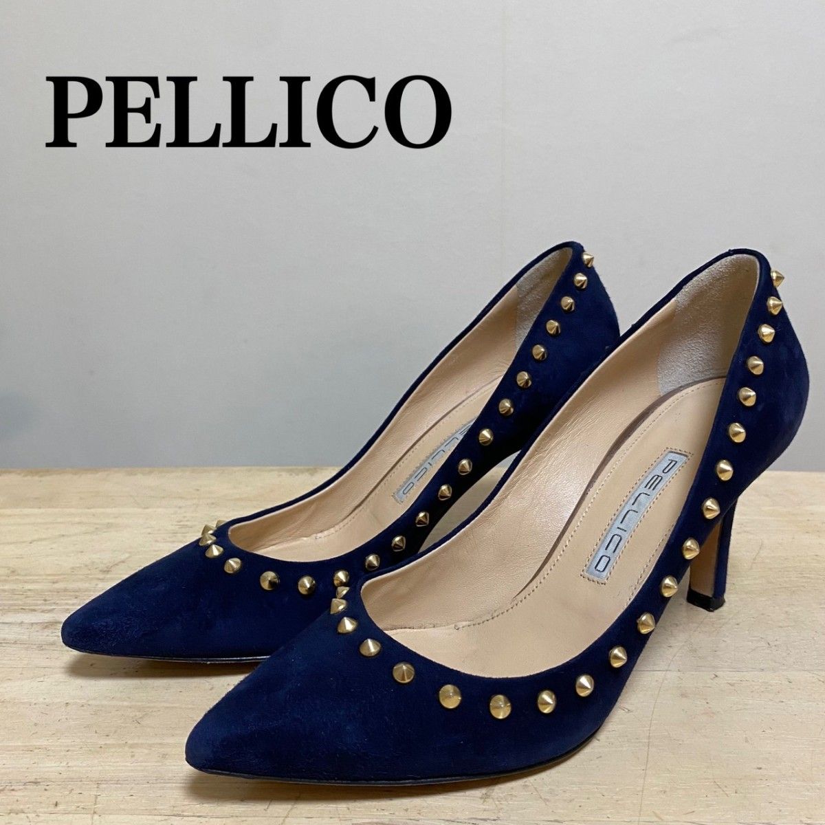 PELLICO(佩里科)铆钉麂皮浅口鞋 海军蓝