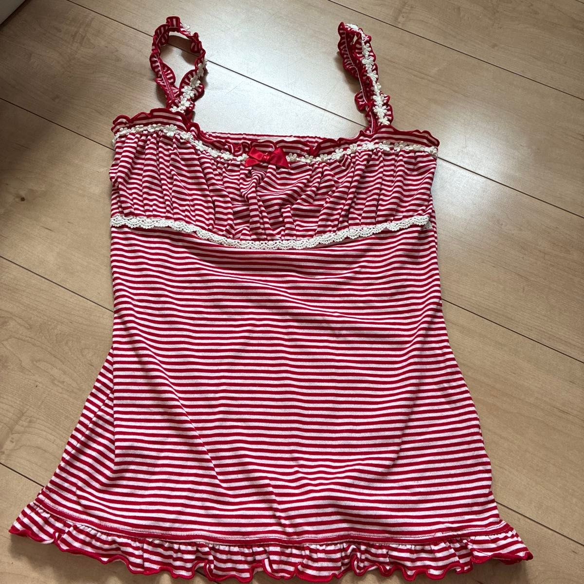 【超稀有同期商品】 LIZ LISA 红白条纹荷叶边吊带衫 Y2K