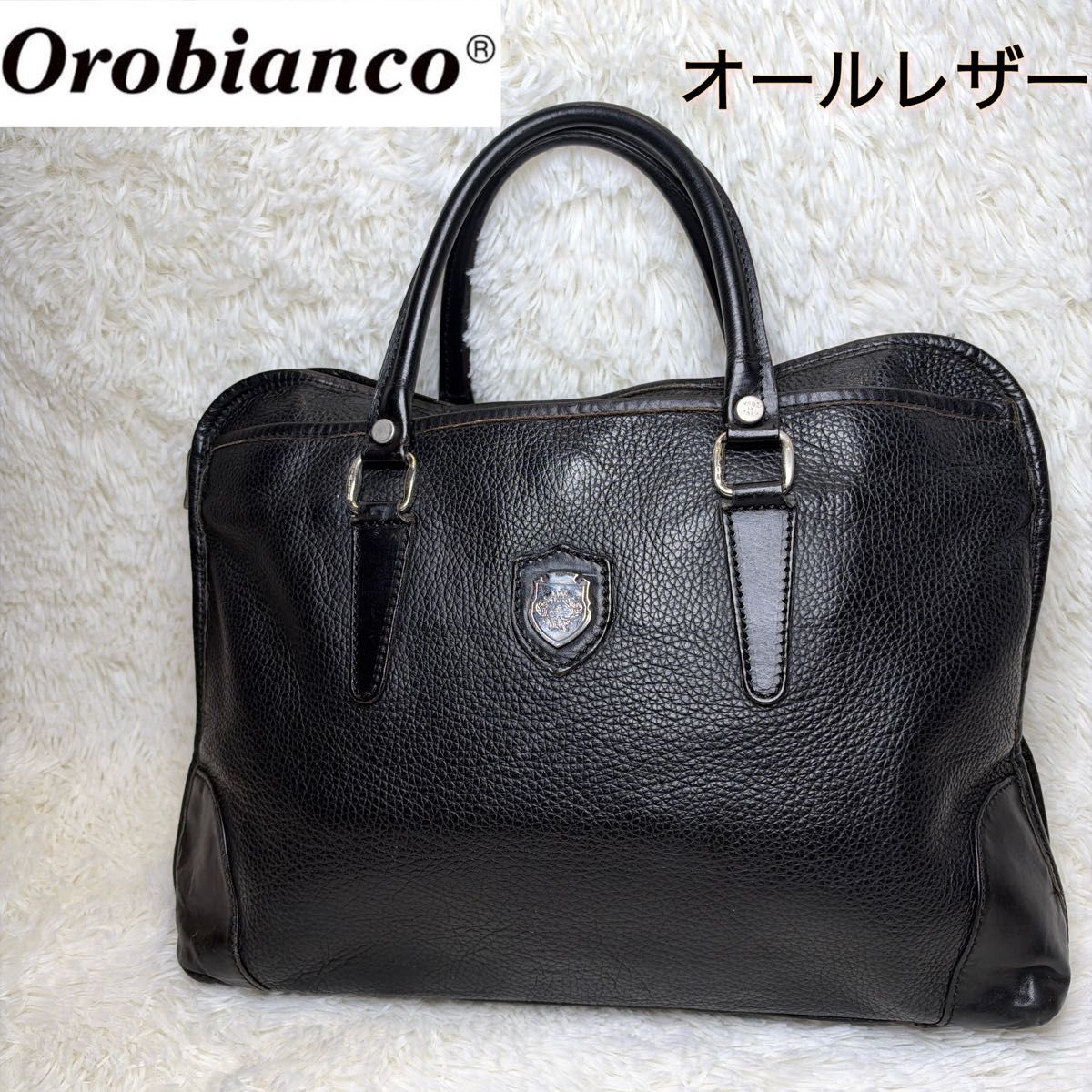 Orobianco 全皮公文包 商务包 A4 真皮 压花 黑色 通勤