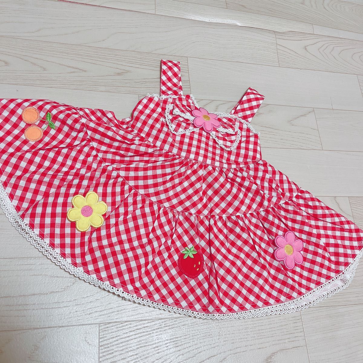 【美索钢琴】美品80尺寸gingam check tiard连衣裙mezzopiano女孩红