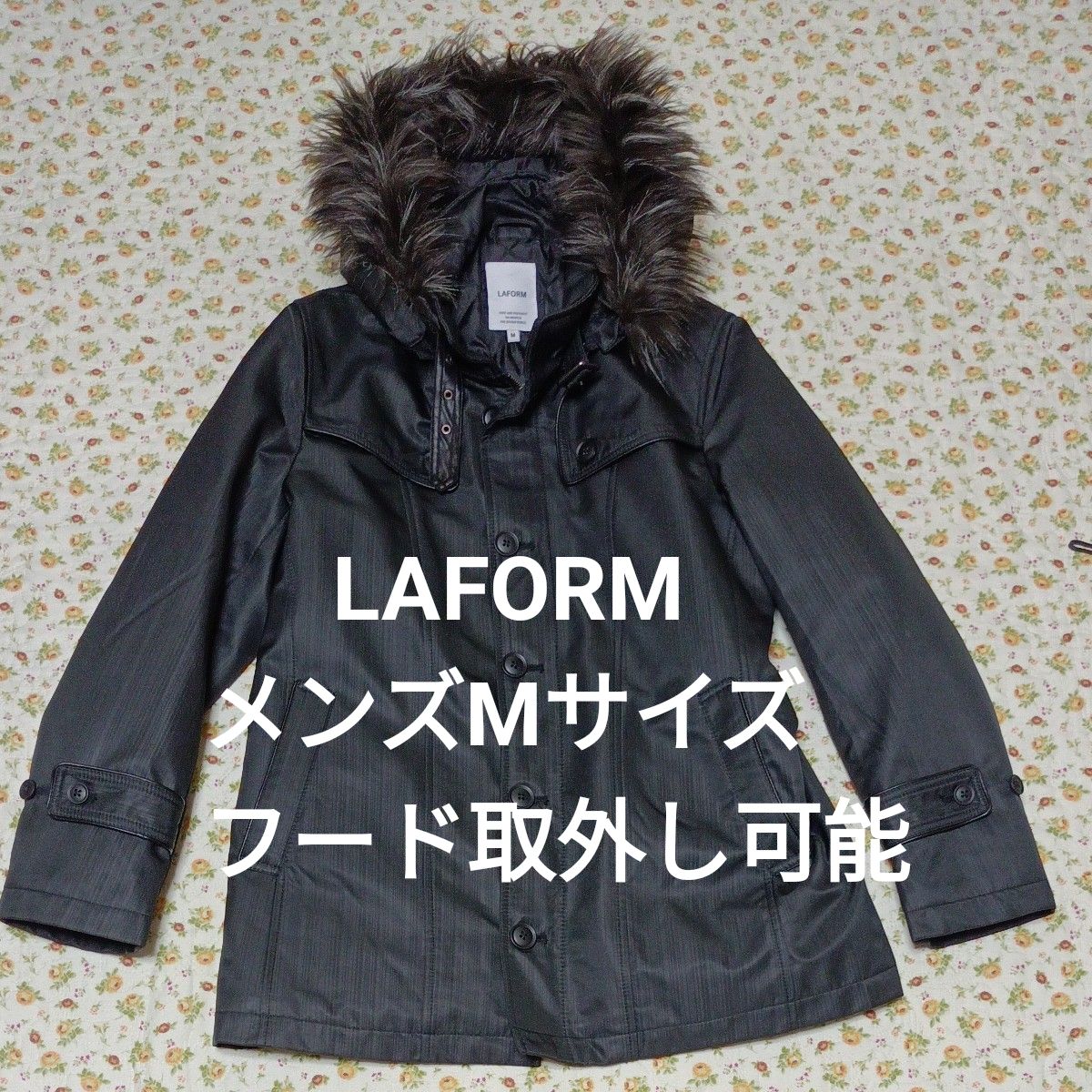 LAFORM 男士带毛领连帽中长款外套 哑光条纹黑色 男士M码