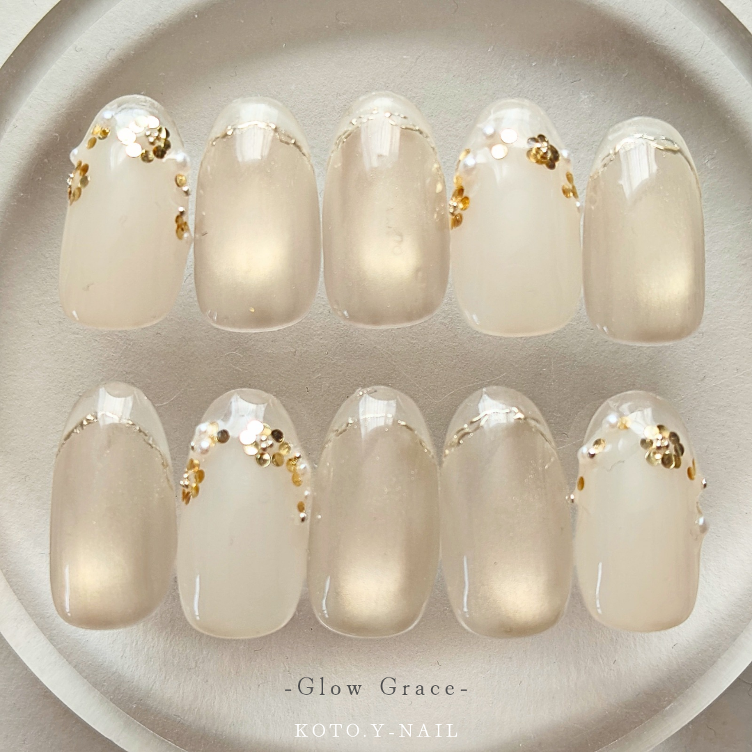 Glow Grace Nail Tips, Clear French Nails, Bridal, Wedding, Bride, Magnetic Nails, Uru-uru, Elegant, Simple, Autumn, Everyday Use, Second Party, Presentation Event, Honey