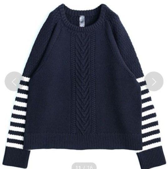 未使用 SHAREEF BORDER SLEEVE PULL-OVER 针织毛衣 针织 缆绳纹