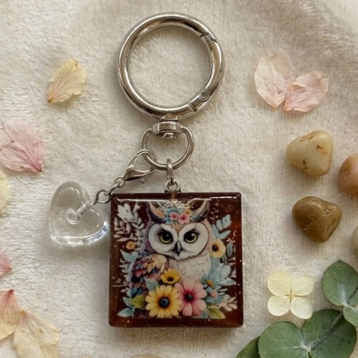 手工树脂钥匙扣 猫头鹰 花纹