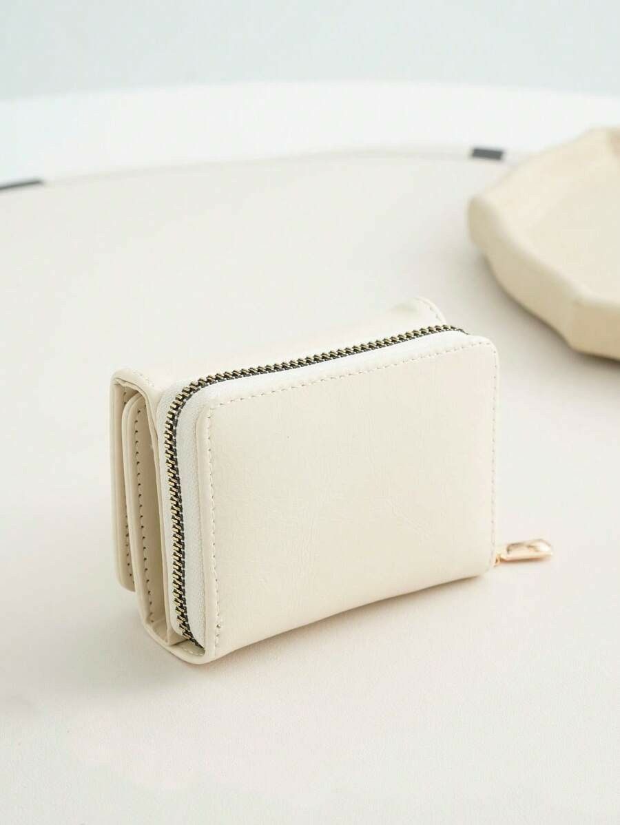 Women's Folding Wallet Leather Multifunctional Mini Wallet with Card Holder Compact White White251908