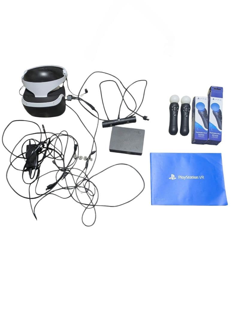 PlayStation VR headset, improved model, includes two motion controllers.