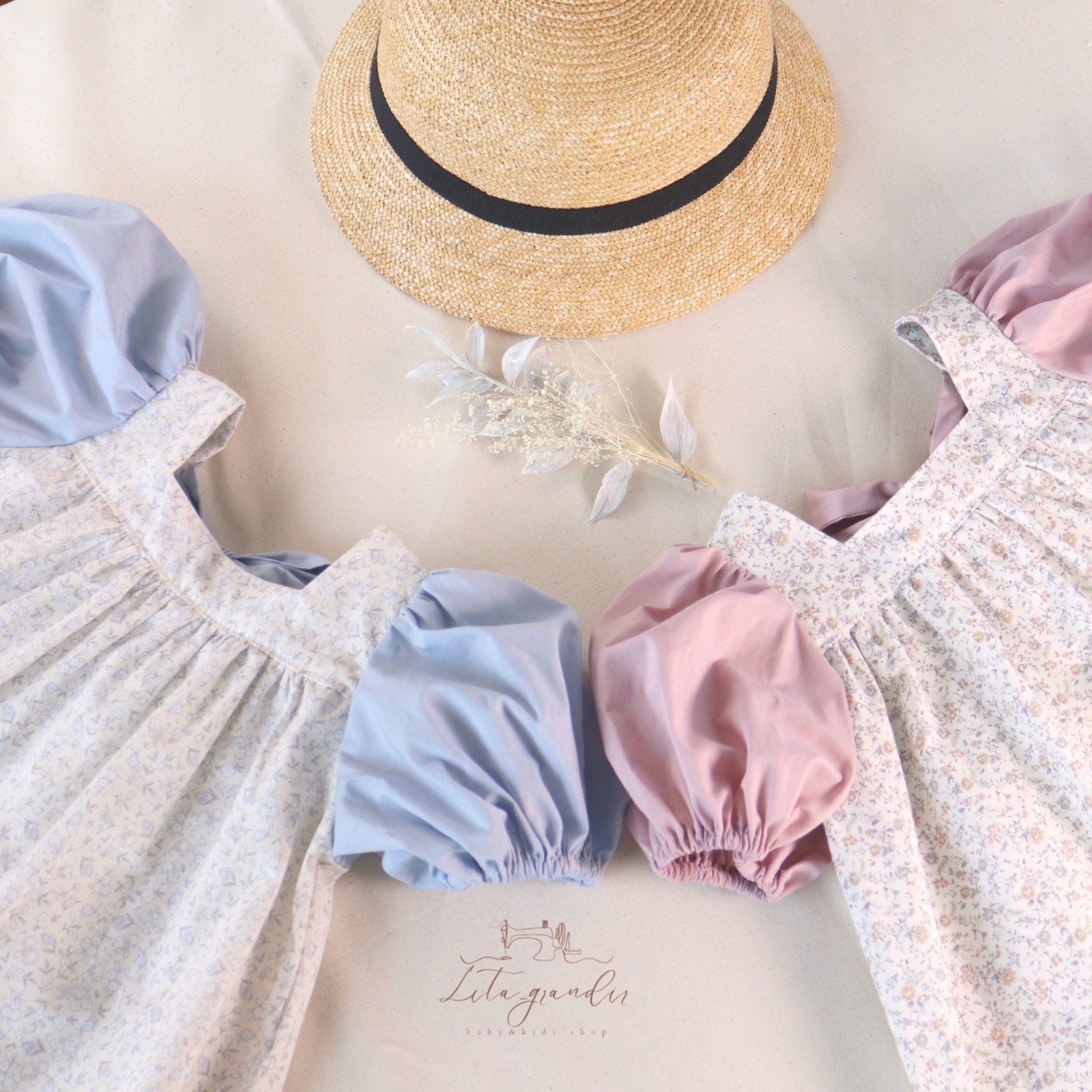 泡泡袖碎花连衣裙 Petite Fleur~Robe Sorbet(洛布·索贝)~ 棉质面料 婴儿连衣裙 拍照礼服 新生儿礼物 女宝宝礼品 生日