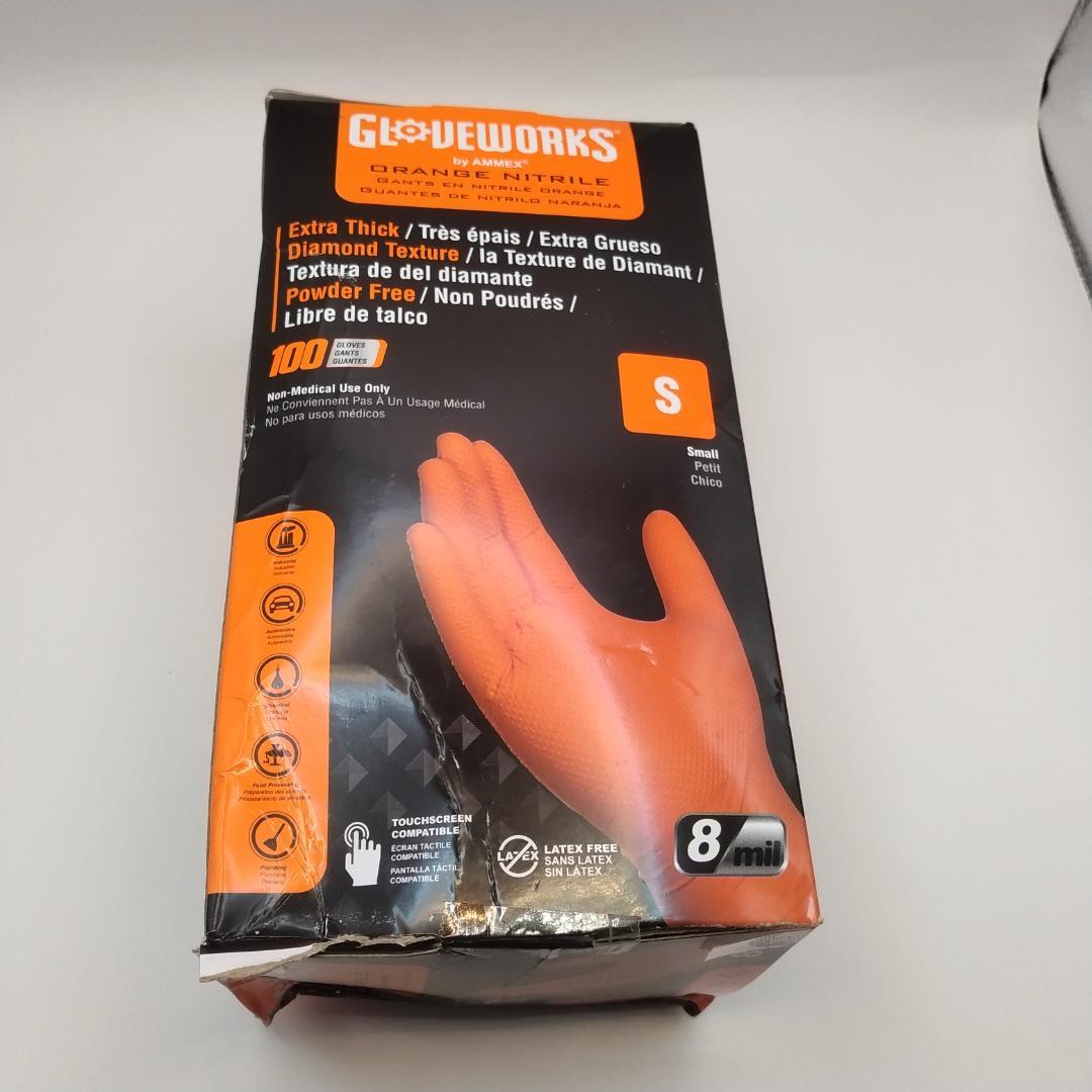 Gloveworks Nitrile Gloves S Orange 100 Pieces 8mil Oil-Resistant Work Gloves