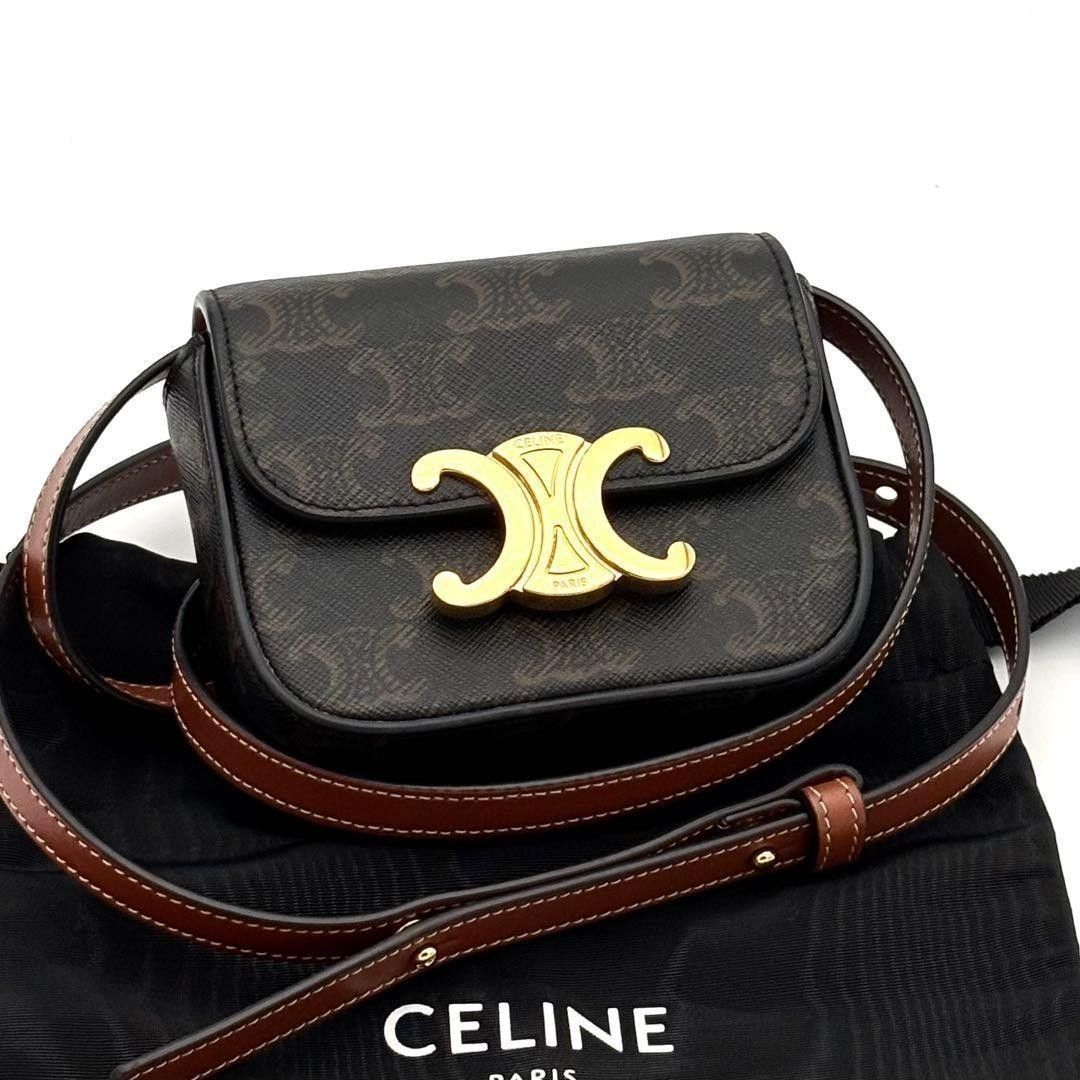 ☆未使用に近い☆保存袋付☆Celine セリーヌ トリオンフキャンバス 総柄 ミニクロード ショルダーバッグ ブラウン PVC