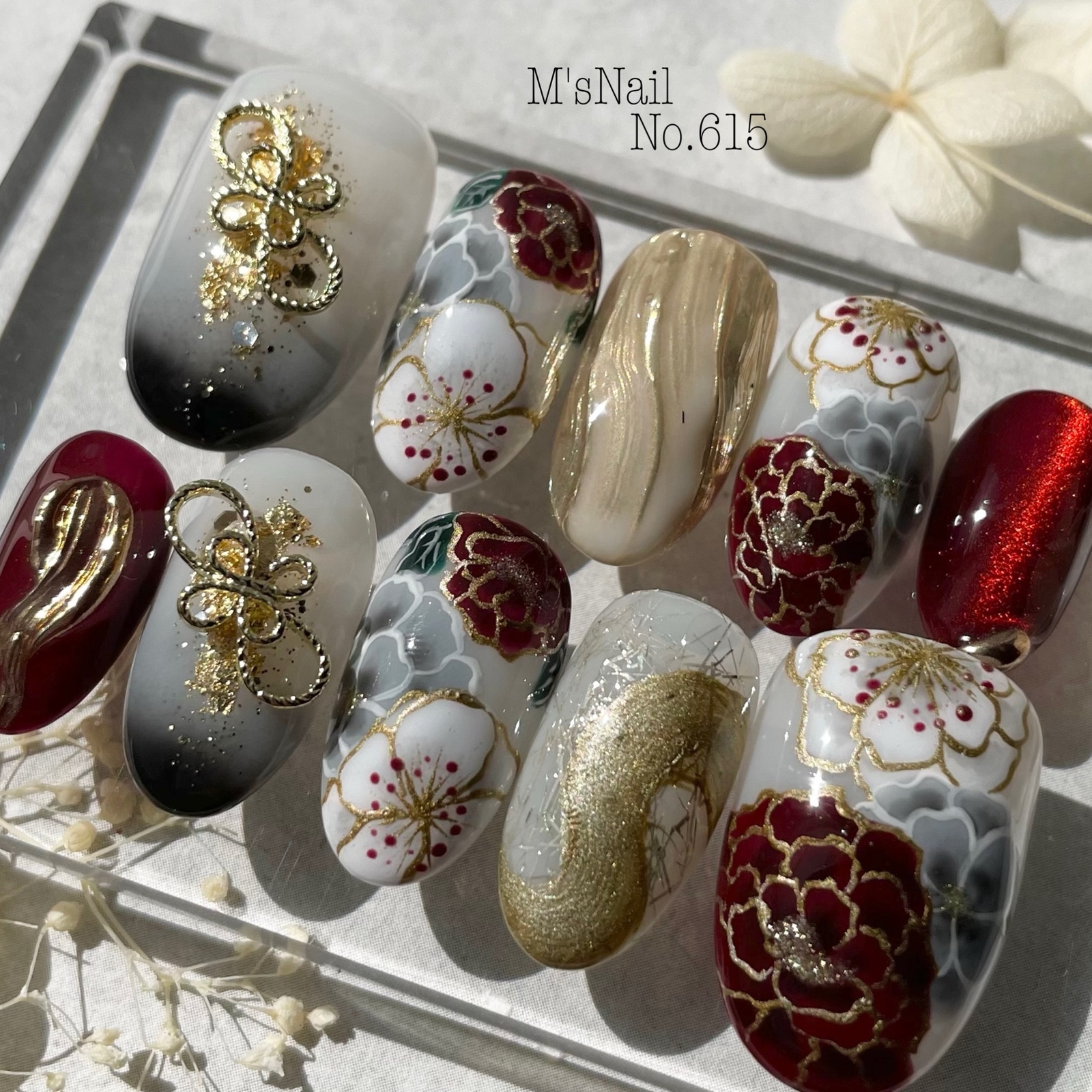 Coming-of-Age Ceremony Nail Art × Pre-Wedding Nail Art/Coming-of-Age Ceremony, Japanese Patterns, Traditional Attire, Furisode Kimono, White, Red, Black