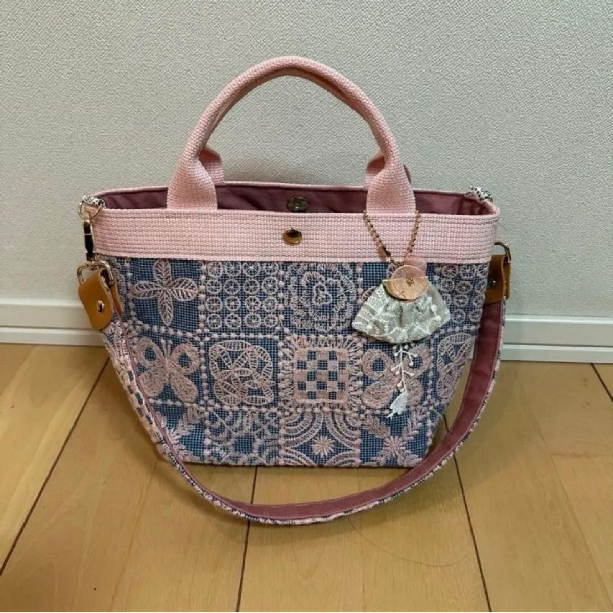Minä Perhonen Forest Tile Blue 2-Way Tote/Shoulder Bag