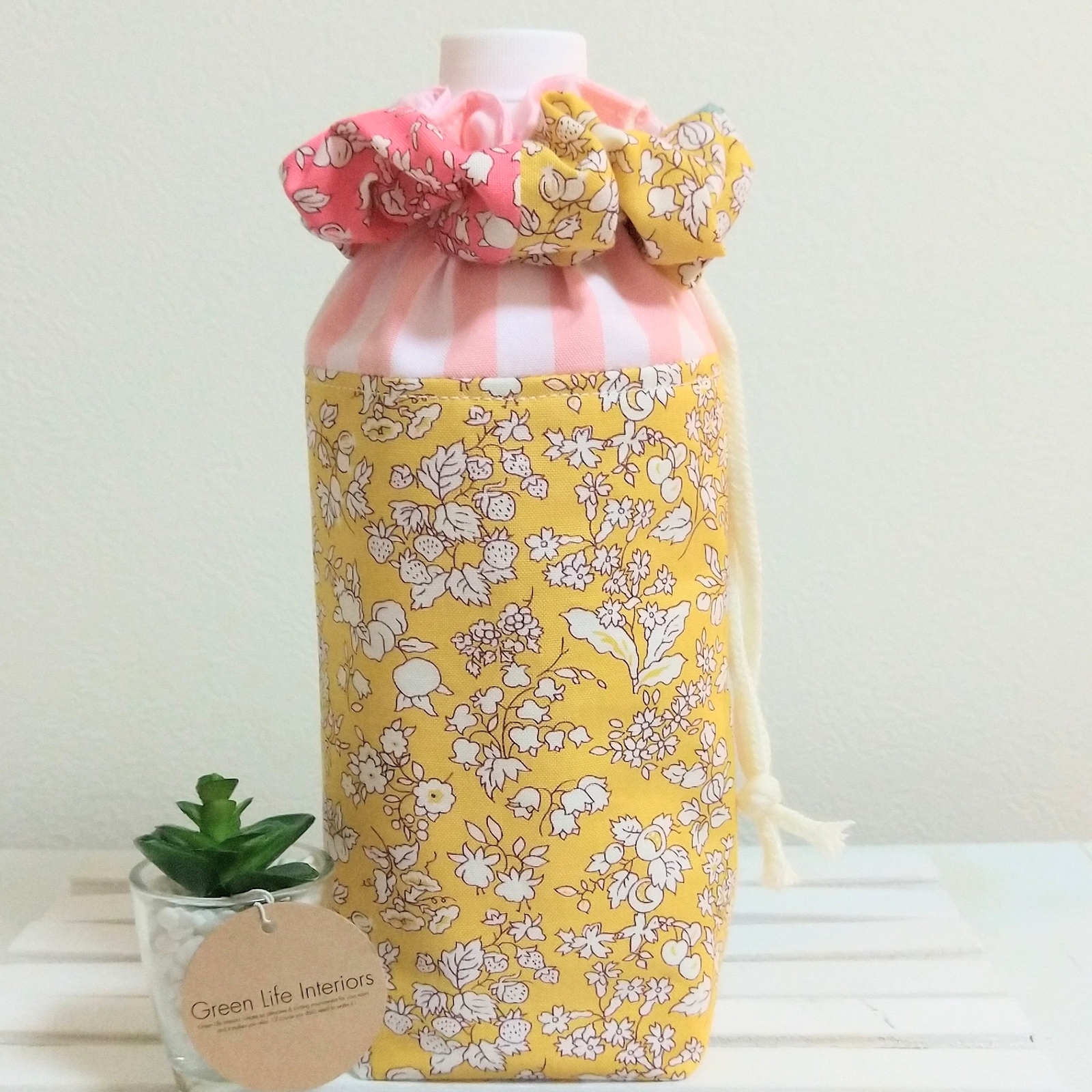 🏵️Liberty🏵️免运费🎶【PET瓶套】PET瓶收纳盒 PET瓶套⑧ Rasenby棉 Liberty Fabrics作品大赛 花卉图案 黄色 拼布
