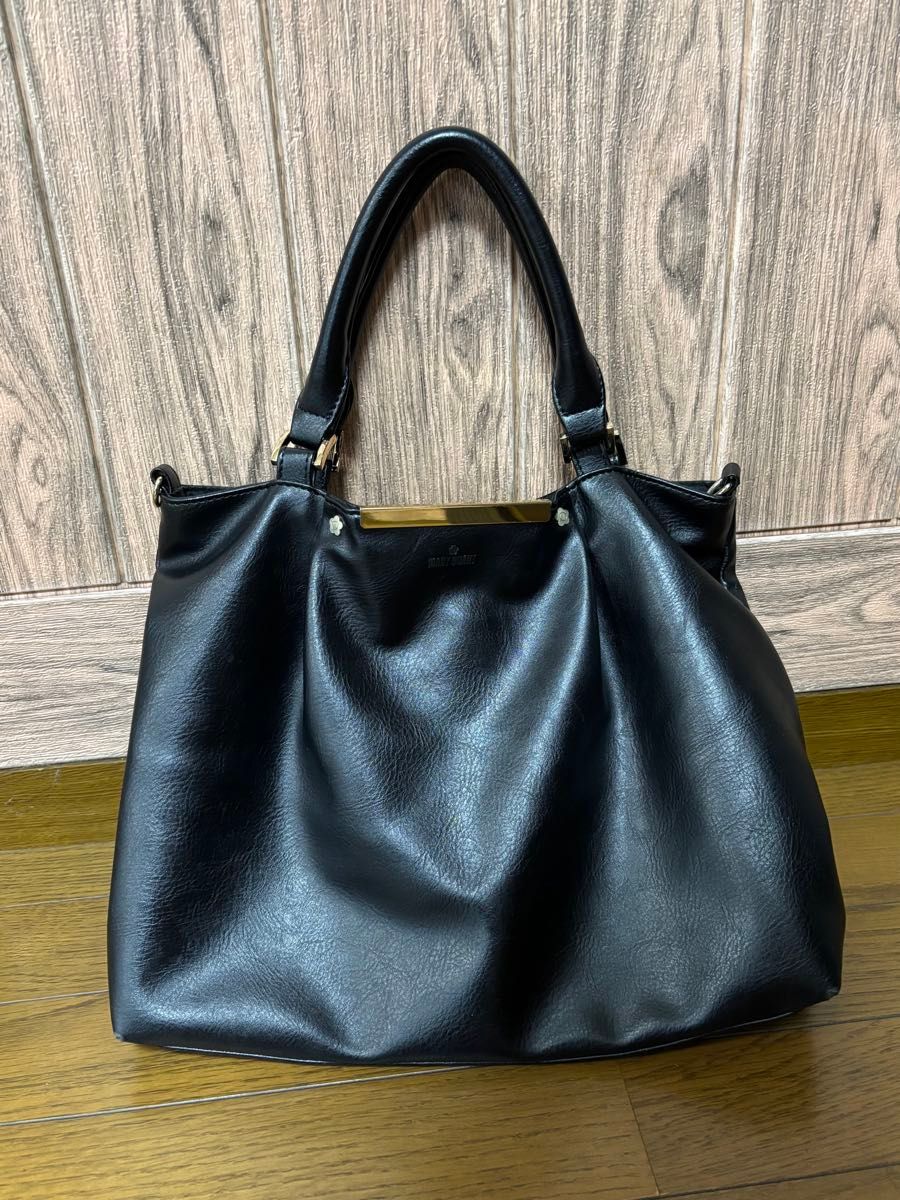 MARY QUANT Mary Quant Leather Bag Tote Bag Black with Shoulder Strap