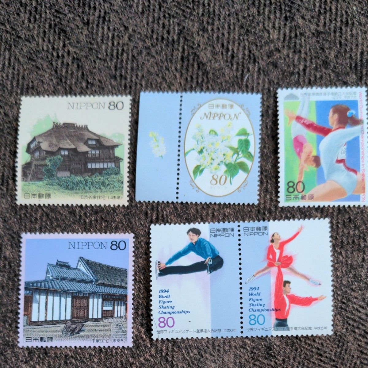 纪念邮票80日元邮票6枚套旧家住宅世界花样滑冰锦标赛